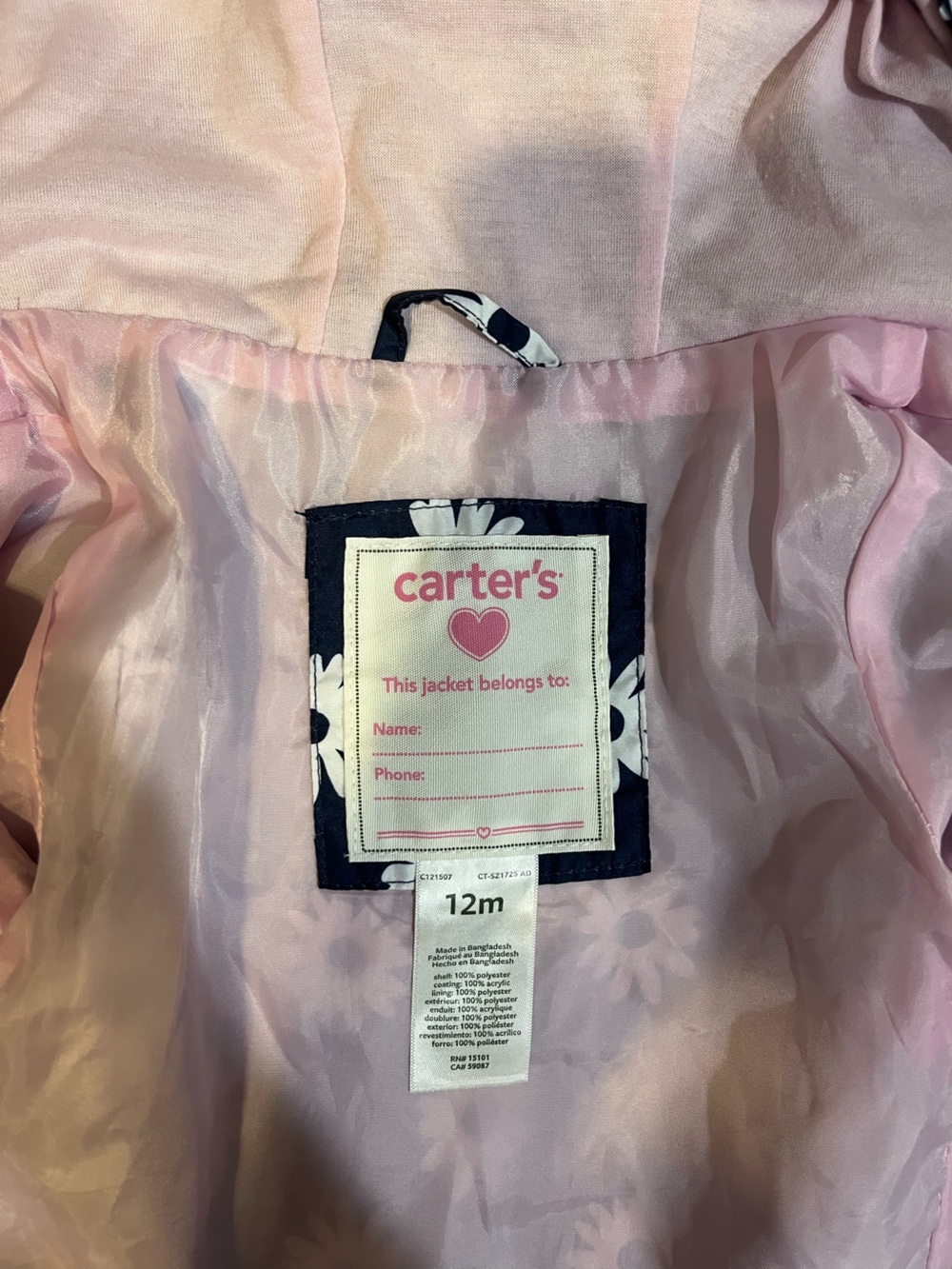 Carter's Navy Daisy Hooded Raincoat Jacket with Pink Lining - Picture 3 of 3